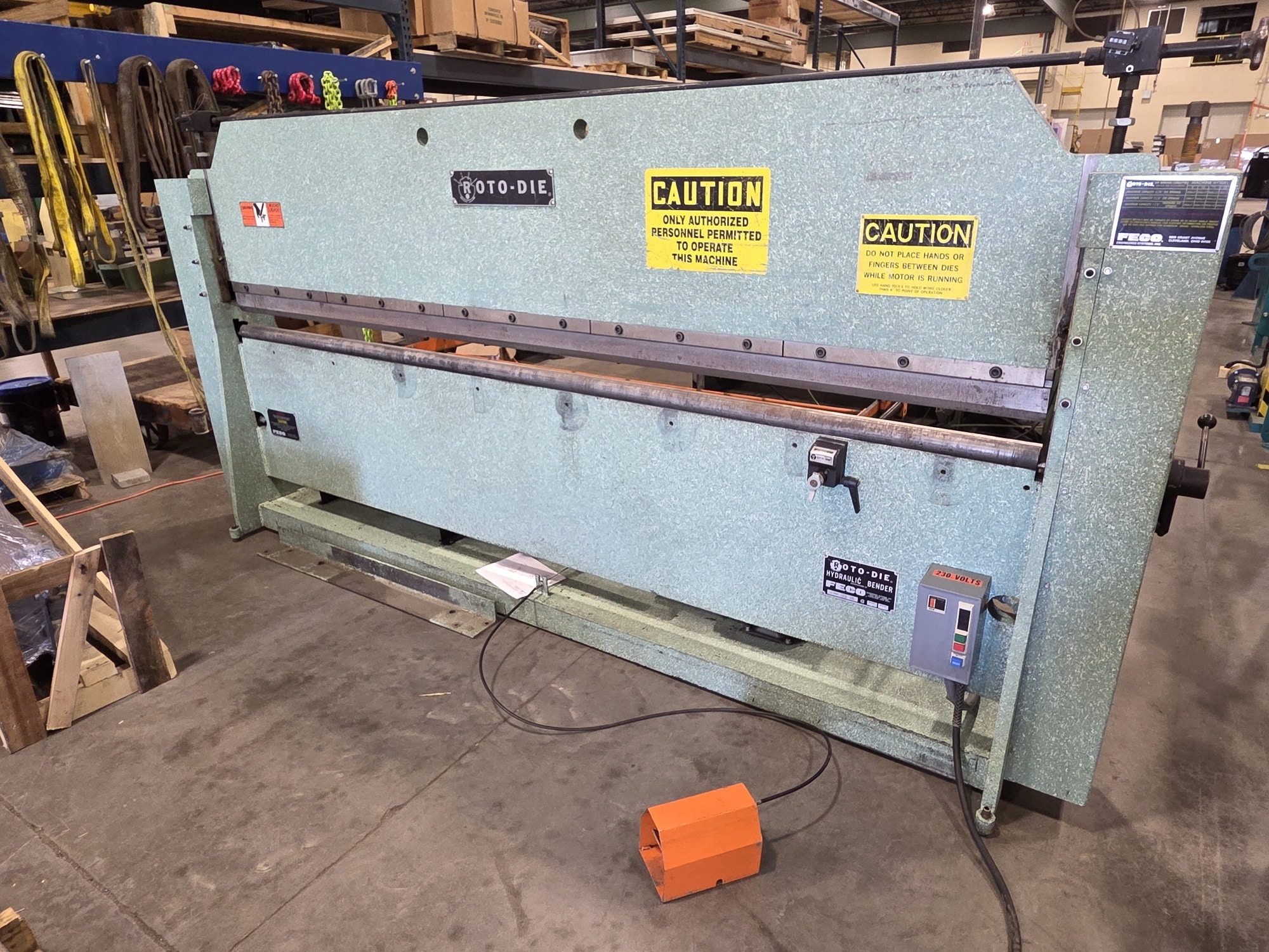 Roto-Die #10 Hydraulic Brake S/N 82594 w/ Single Station Depth Of Stroke, Hem Punch Only, 36″ Manual Back Gauge, Wired 230V/3ph
