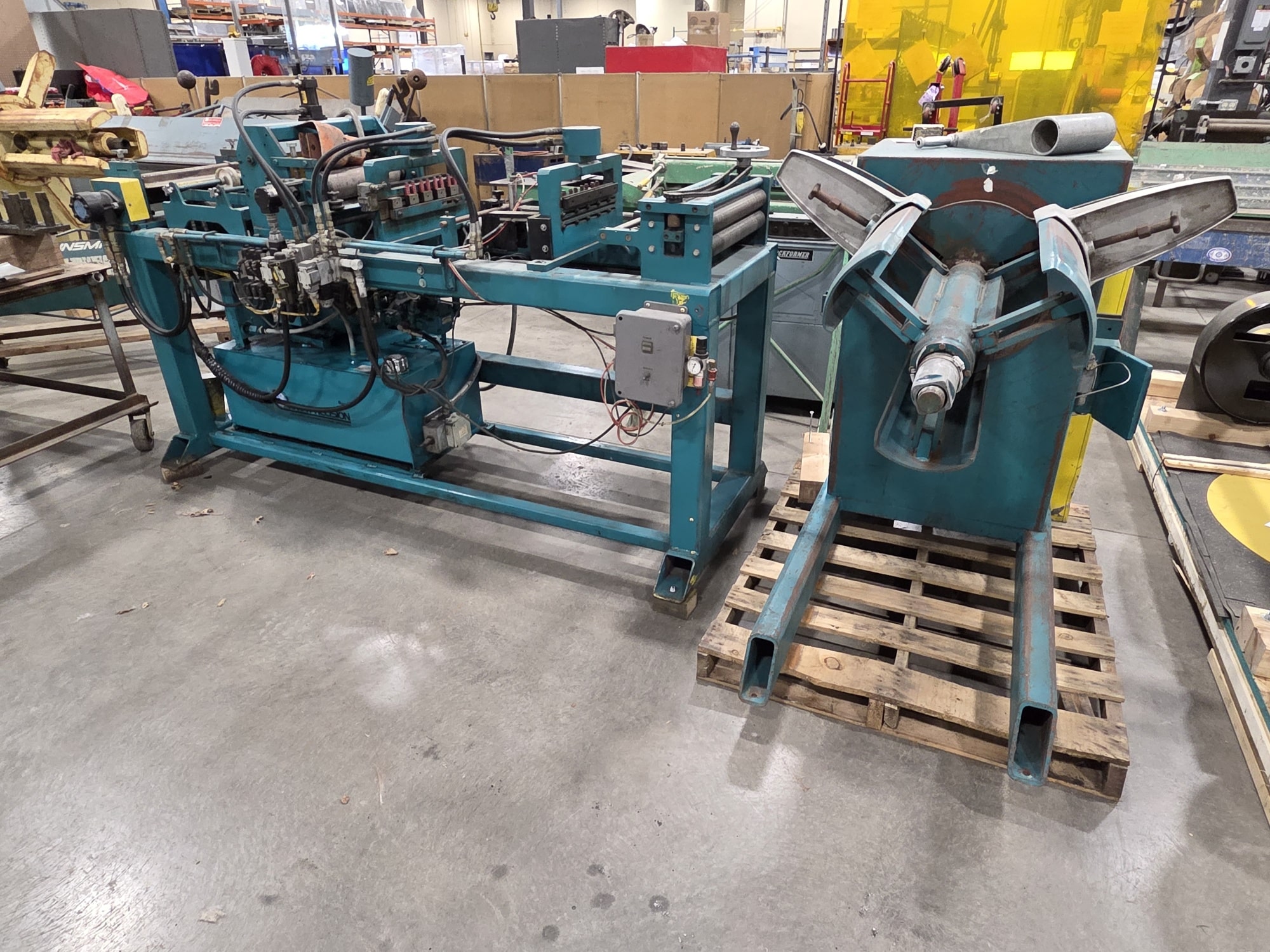 Iowa Precision Tube-a-matic Model AEMTM3-8 Automatic Tube Coil Line Consisting of Shear, Rivet Hole Punches, Tube Roller w/ Bead & Crimp, Expanded Mandrel Decoiler 3,000# x 16″ Model UCR3M16 s/n UC9306. Comes With New Controls