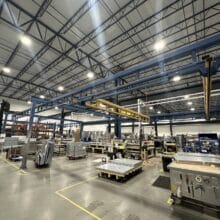 Gorbel Crane System Approx. Dimension 30’x90’x10’H w/ Two 30′ Gantries. Includes 2 ton & 1.25 ton Hoist / Power Lift – Manual Movement.