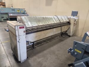 Schechtl Model MAB310/CNC s/n 2950 (10′ x 14ga.) Folder, Year 1999 w/ newer OEM control upgrade package and drive motor, 40″ back gauge, Wired 230V/3ph