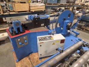 Spiral Helix X-20 Spiral Tubeformer 20ga. Capacity w/ Vertical Decoiler, Rollformer Dies, 10′ Runout Table. Diameter Tooling Additional.