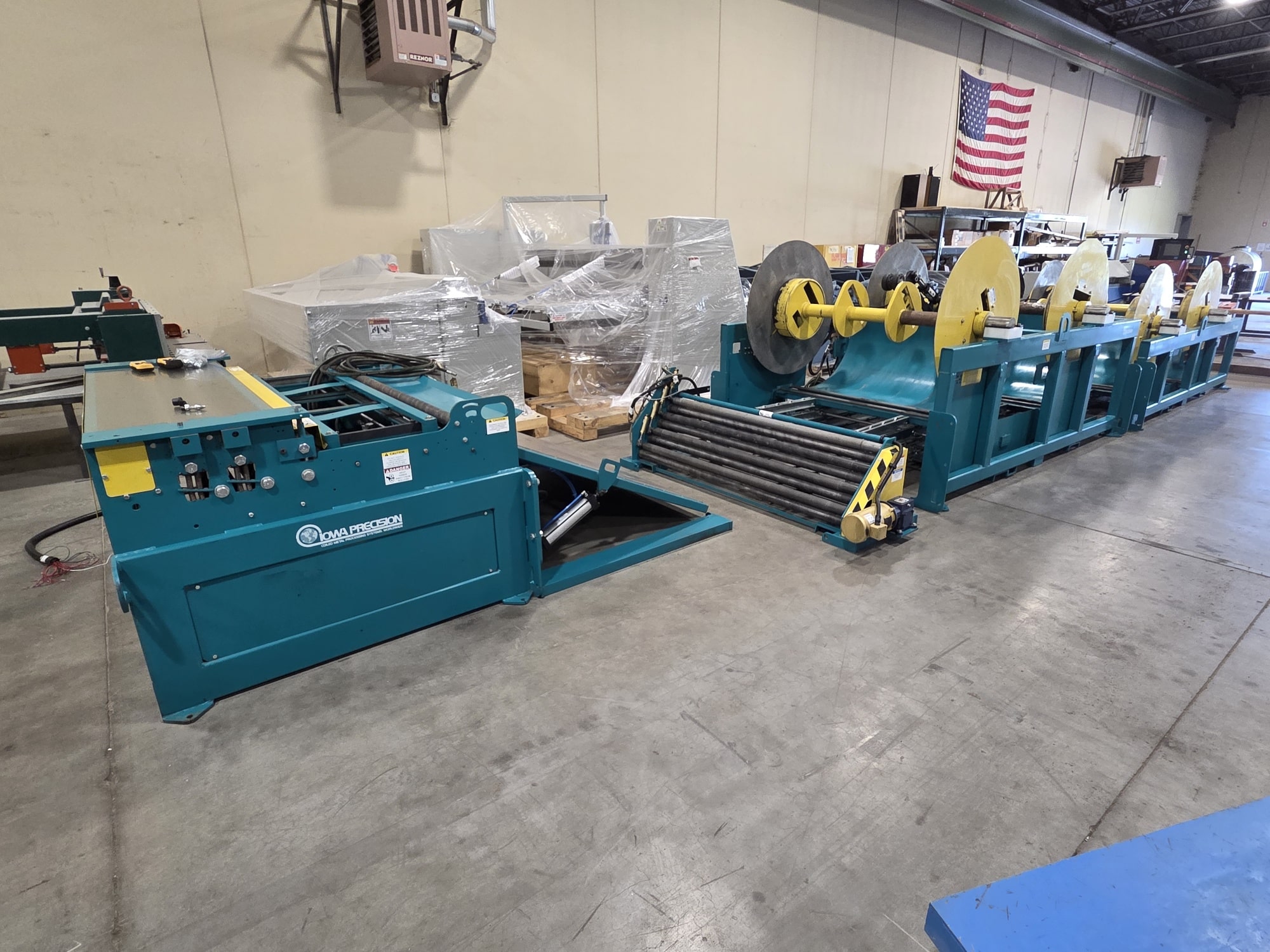 Used Iowa Precision Plasma Laser Coil Feed Year 2022 Model PLCF6016 s/n PLCF220412006 w/ 4 drop-in uncoilers Model GFD4S6012KLPHM s/n UC220412003 4 station auto select model CS4S-60
