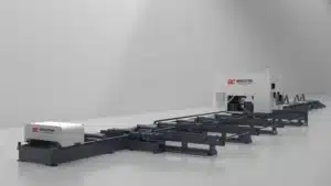 Titan Orbit Fiber Laser Tube Cutter for I-Beam, Round and Square Structural Steel. Cutting Head 360° Rotation & ±45° Bevel Cutting